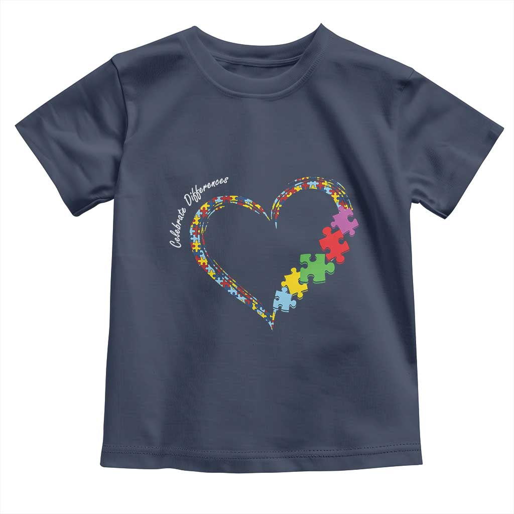 Autism Awareness Celebrate Differences Toddler T Shirt Love Heart Puzzle Pieces TS11 Navy Print Your Wear