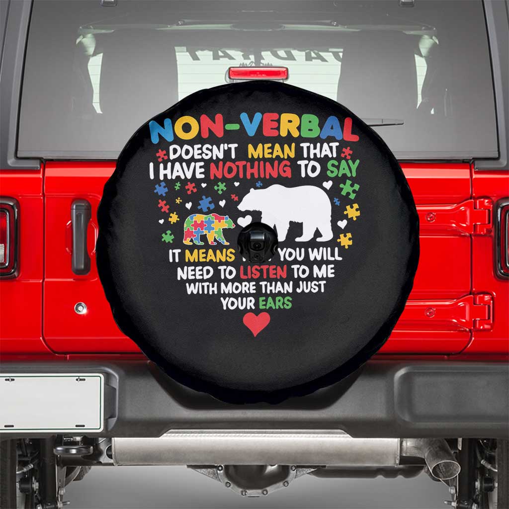 Autism Awareness Spare Tire Cover Non Verbal Doesn't Mean That I Have Nothing To Say Puzzle Bear TS11 Black Print Your Wear