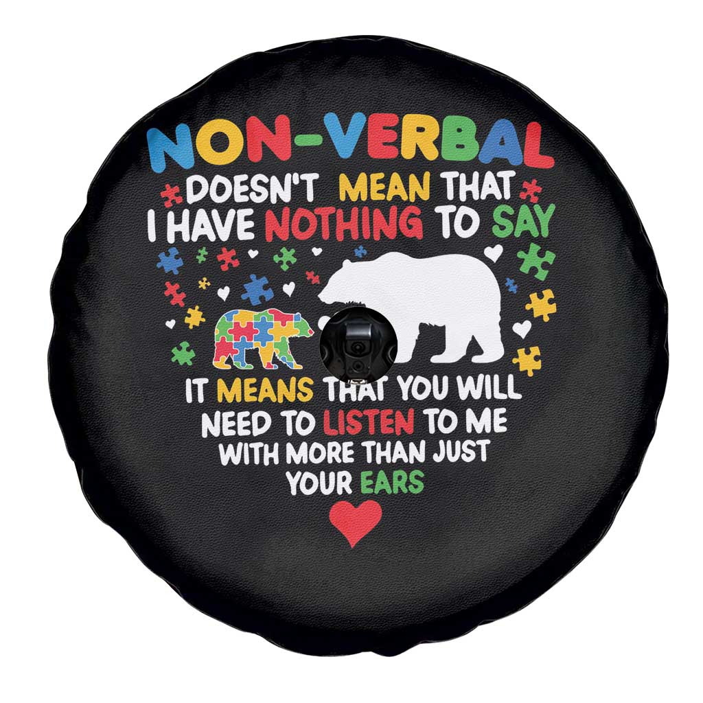 Autism Awareness Spare Tire Cover Non Verbal Doesn't Mean That I Have Nothing To Say Puzzle Bear TS11 Print Your Wear