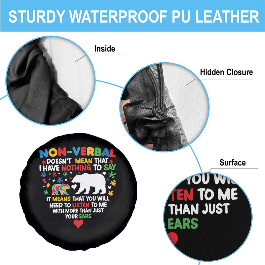 Autism Awareness Spare Tire Cover Non Verbal Doesn't Mean That I Have Nothing To Say Puzzle Bear TS11 Print Your Wear