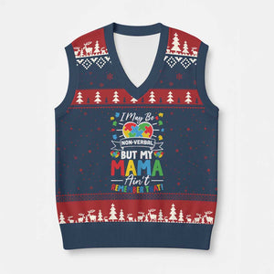 I May Be Non Verbal But My Mama Ain't Remember That V-Neck Knit Sweater Vest Autism Awareness Mom TS11 Navy Red Print Your Wear