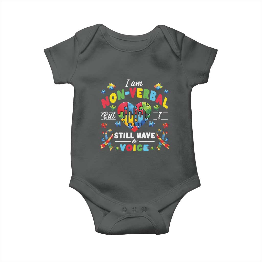 I Am Non Verbal But I Still Have A Voice Autism Awareness Baby Onesie Heart Puzzle TS11 Dark Heather Print Your Wear