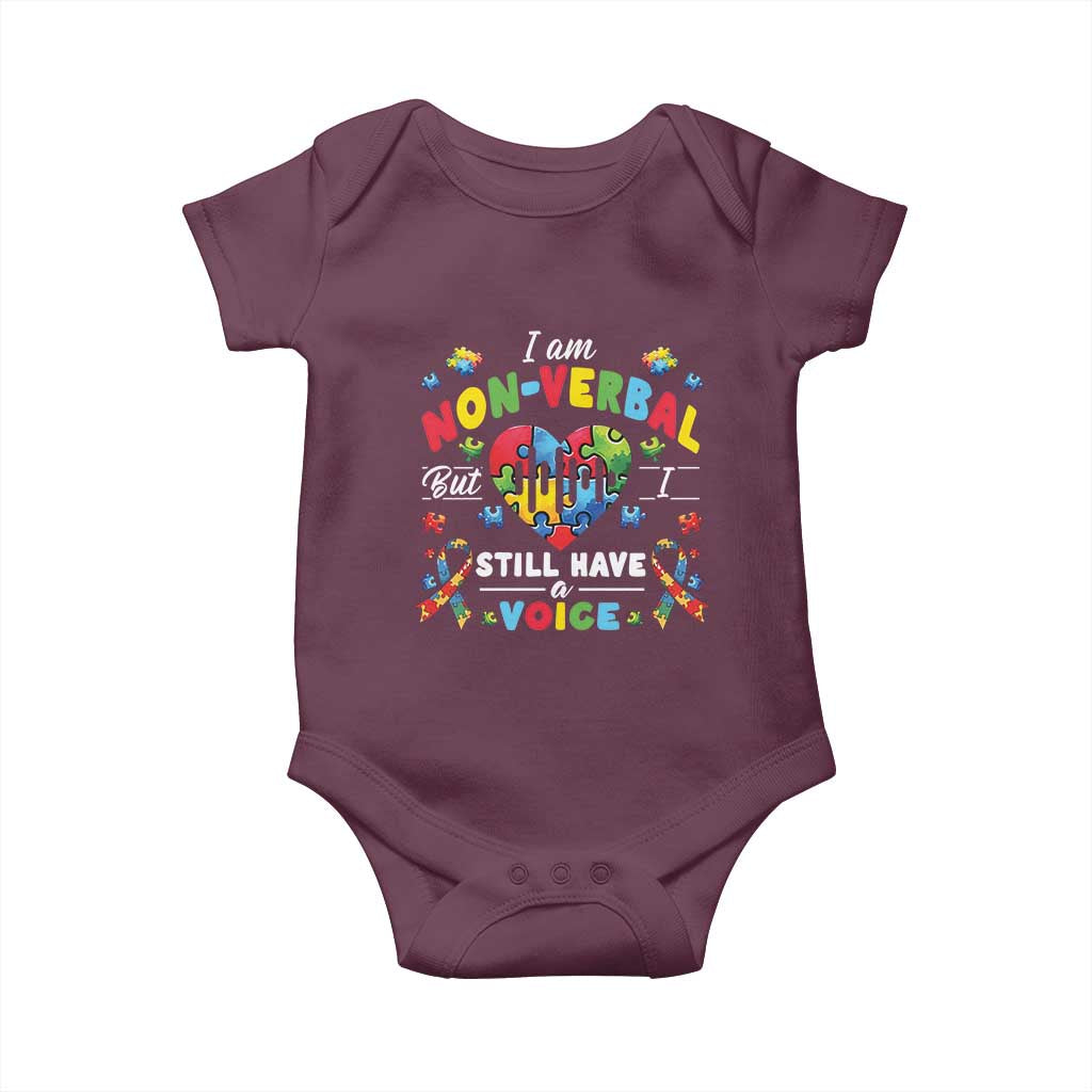 I Am Non Verbal But I Still Have A Voice Autism Awareness Baby Onesie Heart Puzzle TS11 Maroon Print Your Wear