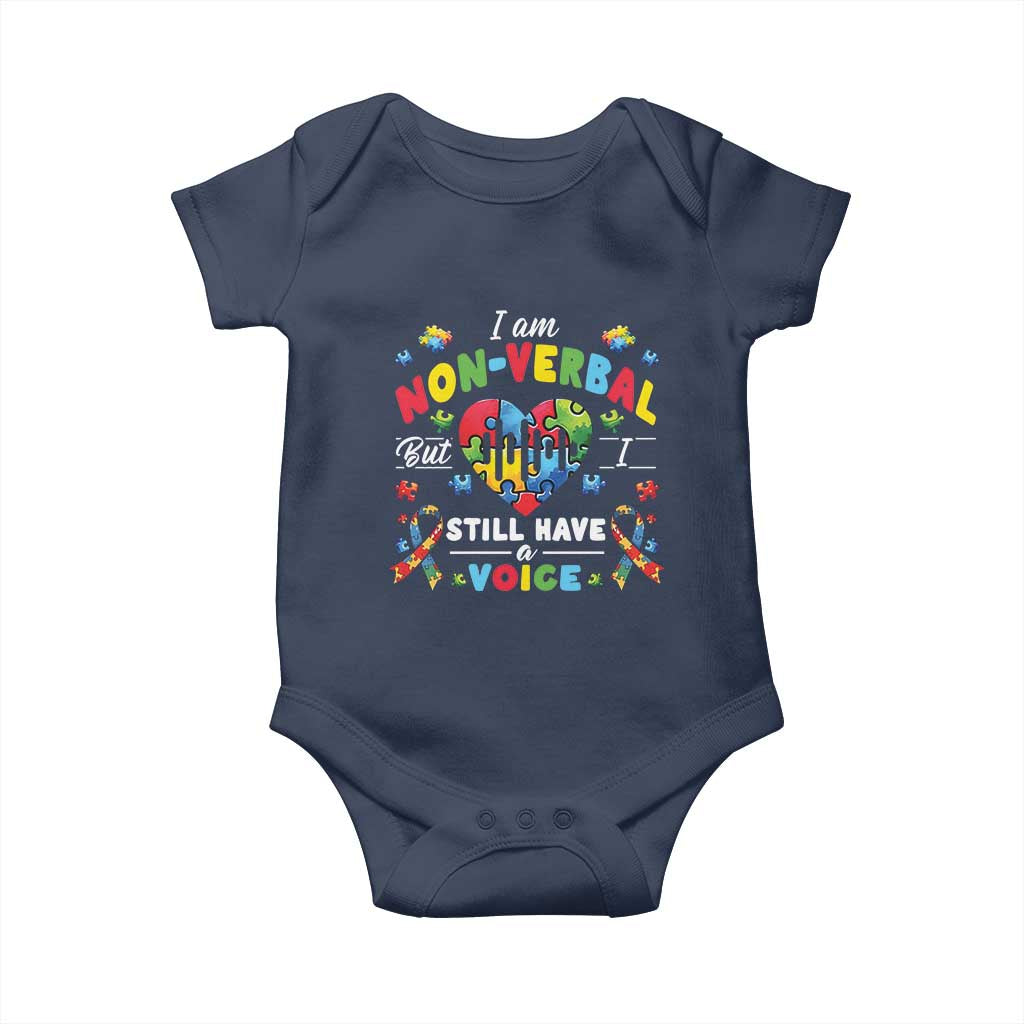 I Am Non Verbal But I Still Have A Voice Autism Awareness Baby Onesie Heart Puzzle TS11 Navy Print Your Wear