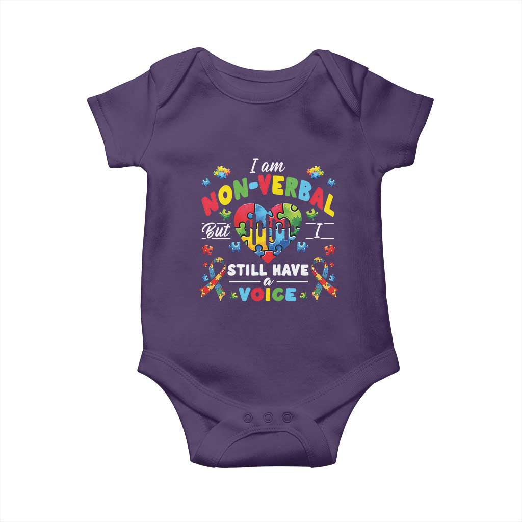 I Am Non Verbal But I Still Have A Voice Autism Awareness Baby Onesie Heart Puzzle TS11 Purple Print Your Wear