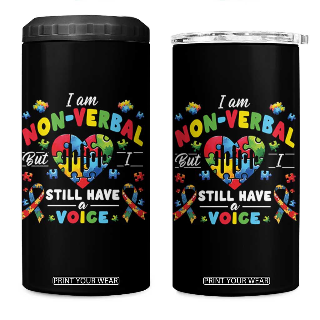 I Am Non Verbal But I Still Have A Voice Autism Awareness 4 in 1 Can Cooler Tumbler Heart Puzzle TS11 One Size: 16 oz Black Print Your Wear