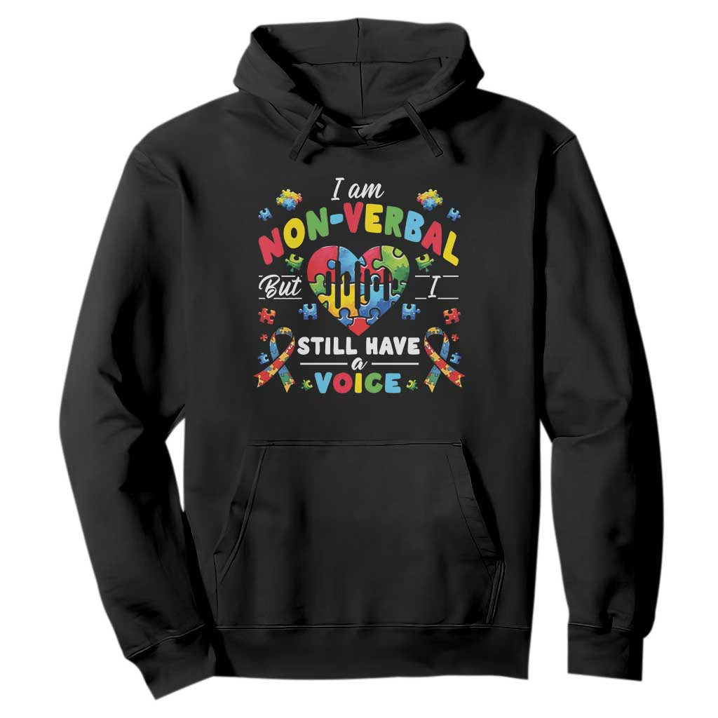 I Am Non Verbal But I Still Have A Voice Autism Awareness Hoodie Heart Puzzle TS11 Black Print Your Wear