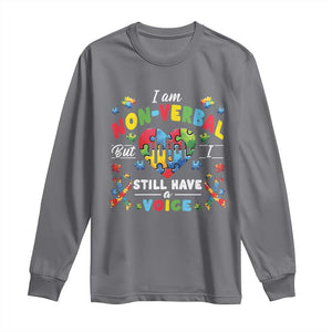 I Am Non Verbal But I Still Have A Voice Autism Awareness Long Sleeve Shirt Heart Puzzle TS11 Charcoal Print Your Wear