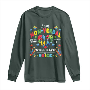 I Am Non Verbal But I Still Have A Voice Autism Awareness Long Sleeve Shirt Heart Puzzle TS11 Dark Forest Green Print Your Wear