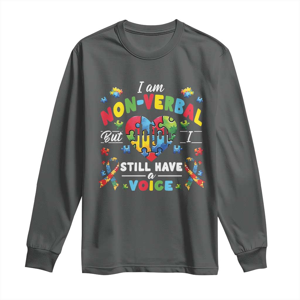 I Am Non Verbal But I Still Have A Voice Autism Awareness Long Sleeve Shirt Heart Puzzle TS11 Dark Heather Print Your Wear