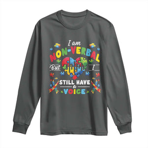 I Am Non Verbal But I Still Have A Voice Autism Awareness Long Sleeve Shirt Heart Puzzle TS11 Dark Heather Print Your Wear
