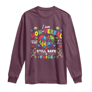 I Am Non Verbal But I Still Have A Voice Autism Awareness Long Sleeve Shirt Heart Puzzle TS11 Maroon Print Your Wear
