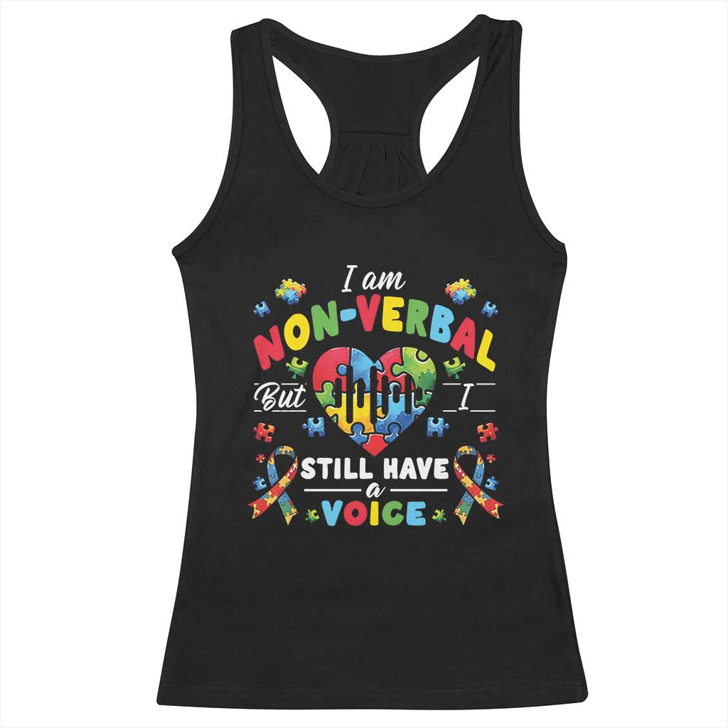 I Am Non Verbal But I Still Have A Voice Autism Awareness Racerback Tank Top Heart Puzzle TS11 Black Print Your Wear