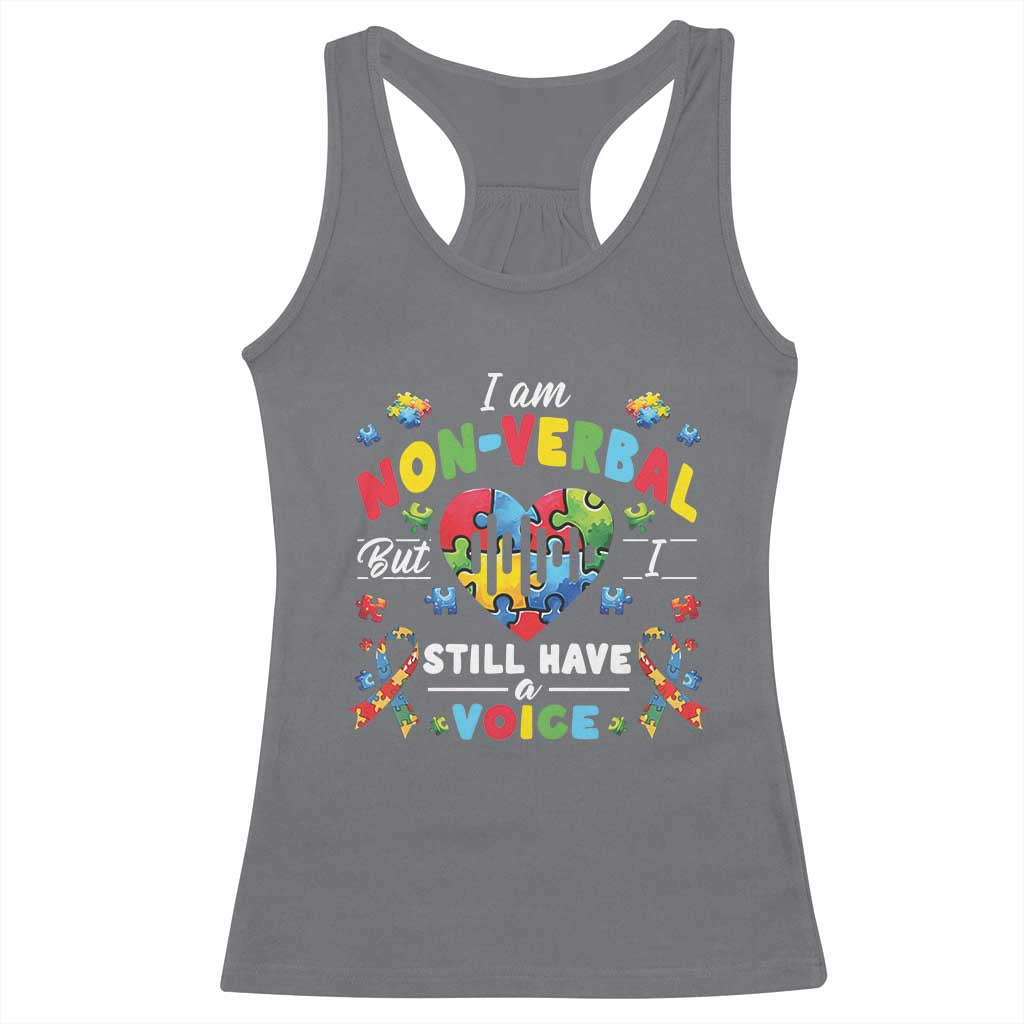 I Am Non Verbal But I Still Have A Voice Autism Awareness Racerback Tank Top Heart Puzzle TS11 Charcoal Print Your Wear