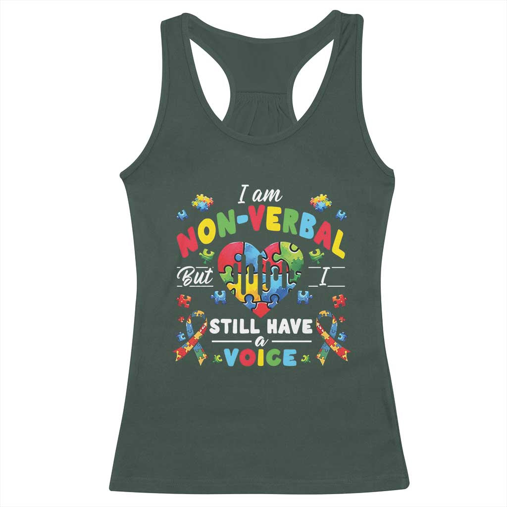 I Am Non Verbal But I Still Have A Voice Autism Awareness Racerback Tank Top Heart Puzzle TS11 Dark Forest Green Print Your Wear