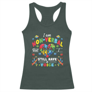 I Am Non Verbal But I Still Have A Voice Autism Awareness Racerback Tank Top Heart Puzzle TS11 Dark Forest Green Print Your Wear
