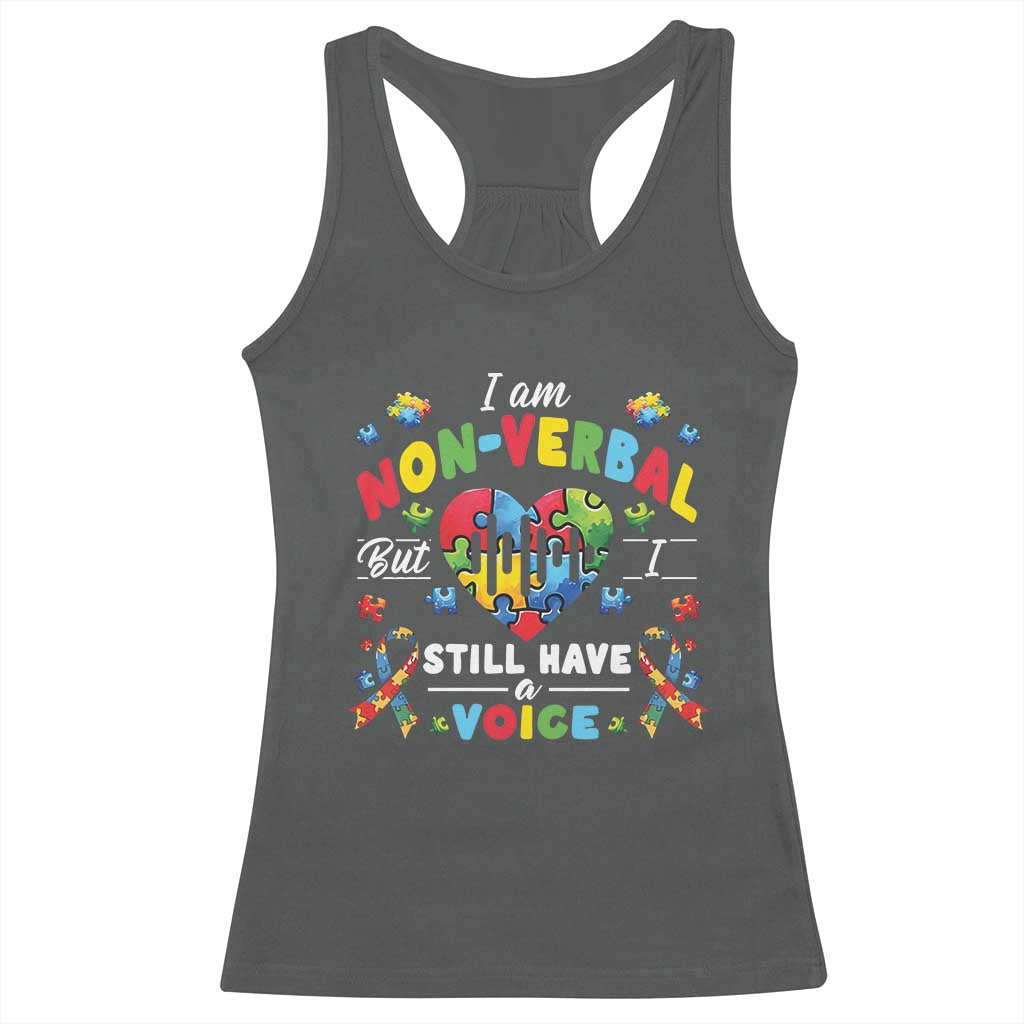 I Am Non Verbal But I Still Have A Voice Autism Awareness Racerback Tank Top Heart Puzzle TS11 Dark Heather Print Your Wear