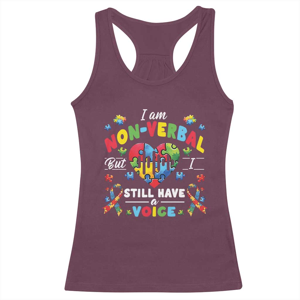 I Am Non Verbal But I Still Have A Voice Autism Awareness Racerback Tank Top Heart Puzzle TS11 Maroon Print Your Wear