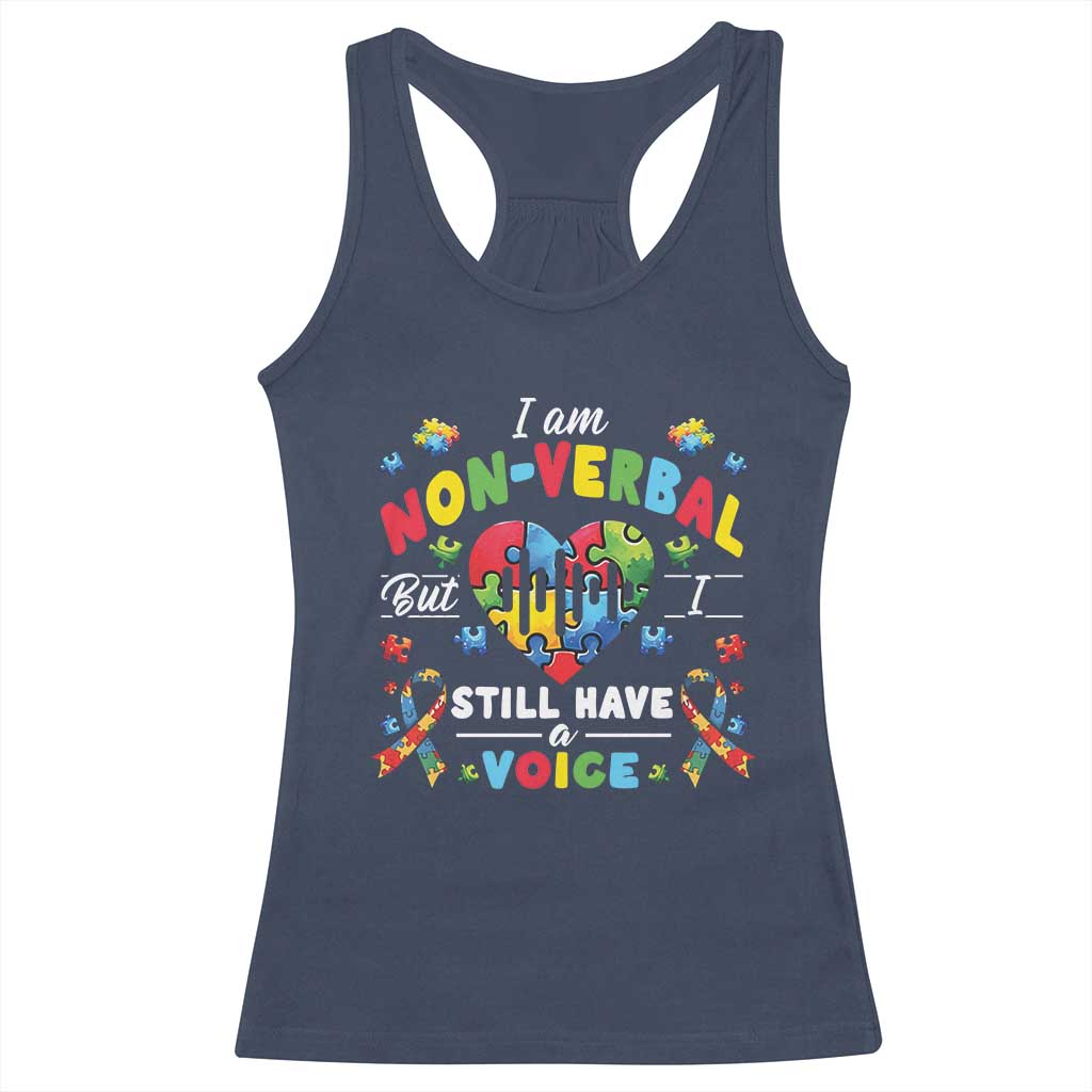 I Am Non Verbal But I Still Have A Voice Autism Awareness Racerback Tank Top Heart Puzzle TS11 Navy Print Your Wear