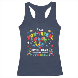 I Am Non Verbal But I Still Have A Voice Autism Awareness Racerback Tank Top Heart Puzzle TS11 Navy Print Your Wear