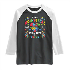 I Am Non Verbal But I Still Have A Voice Autism Awareness Raglan Shirt Heart Puzzle TS11 Black White Print Your Wear