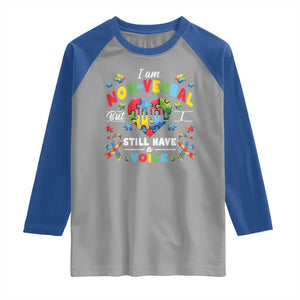 I Am Non Verbal But I Still Have A Voice Autism Awareness Raglan Shirt Heart Puzzle TS11 Sport Gray Royal Print Your Wear