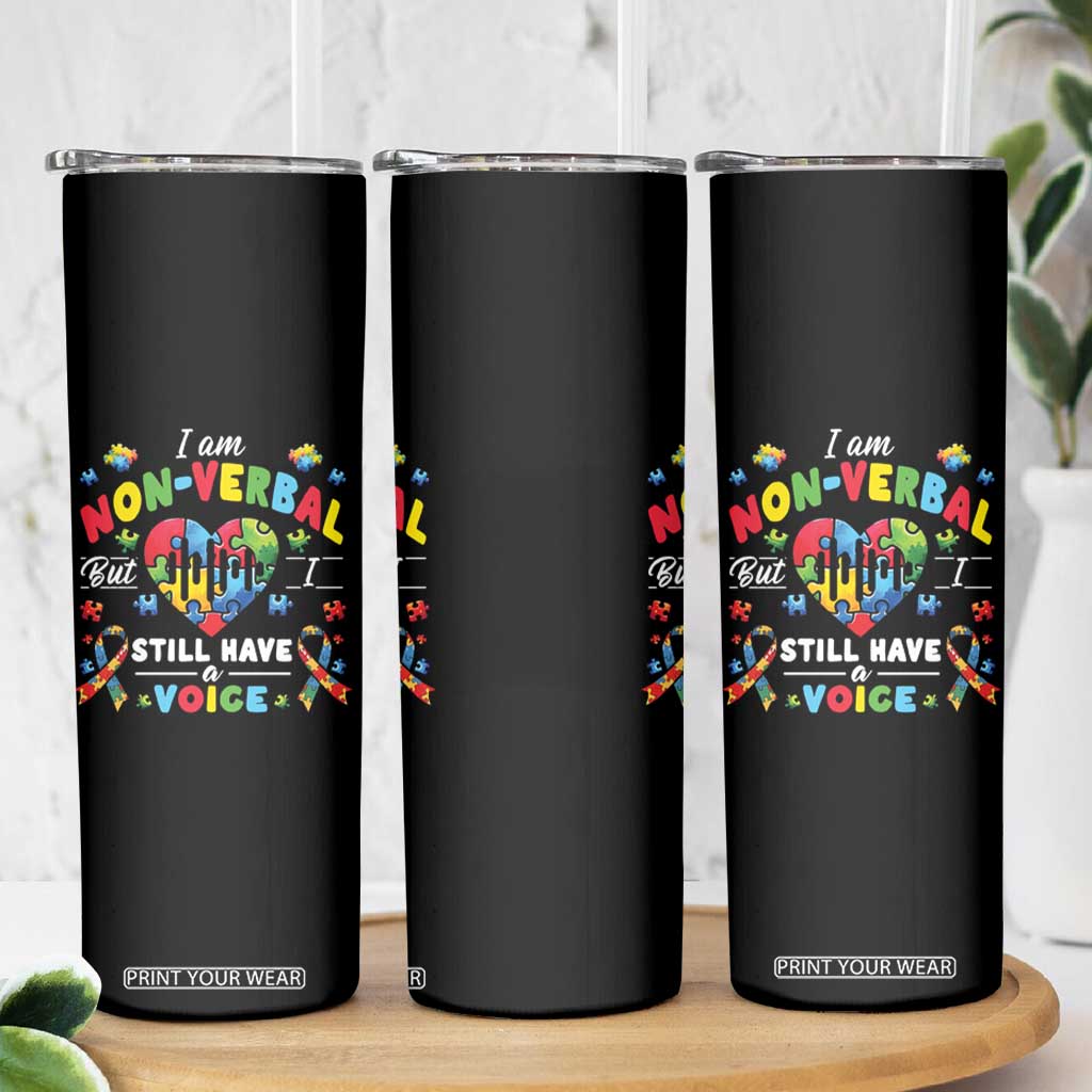 I Am Non Verbal But I Still Have A Voice Autism Awareness Skinny Tumbler Heart Puzzle TS11 Print Your Wear
