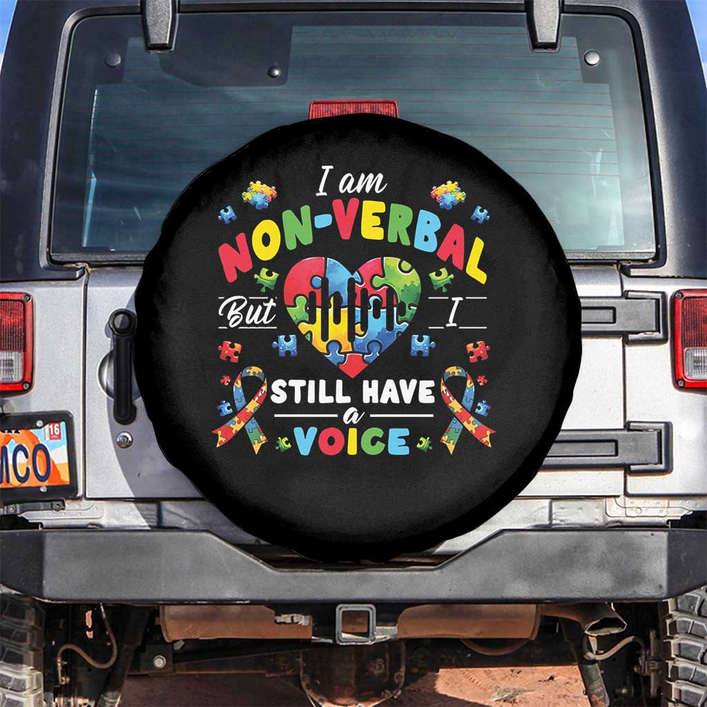 I Am Non Verbal But I Still Have A Voice Autism Awareness Spare Tire Cover Heart Puzzle TS11 No hole Black Print Your Wear