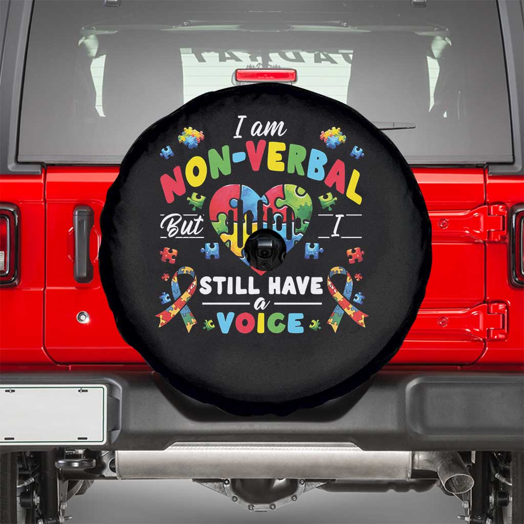 I Am Non Verbal But I Still Have A Voice Autism Awareness Spare Tire Cover Heart Puzzle TS11 Black Print Your Wear