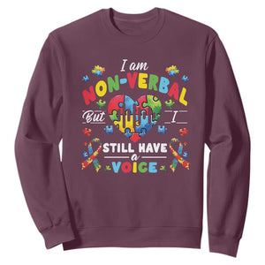 I Am Non Verbal But I Still Have A Voice Autism Awareness Sweatshirt Heart Puzzle TS11 Maroon Print Your Wear
