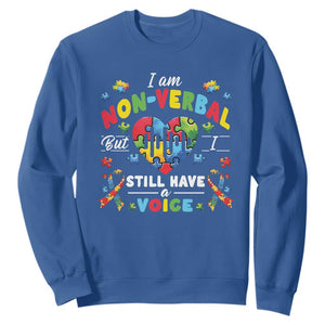 I Am Non Verbal But I Still Have A Voice Autism Awareness Sweatshirt Heart Puzzle TS11 Royal Blue Print Your Wear