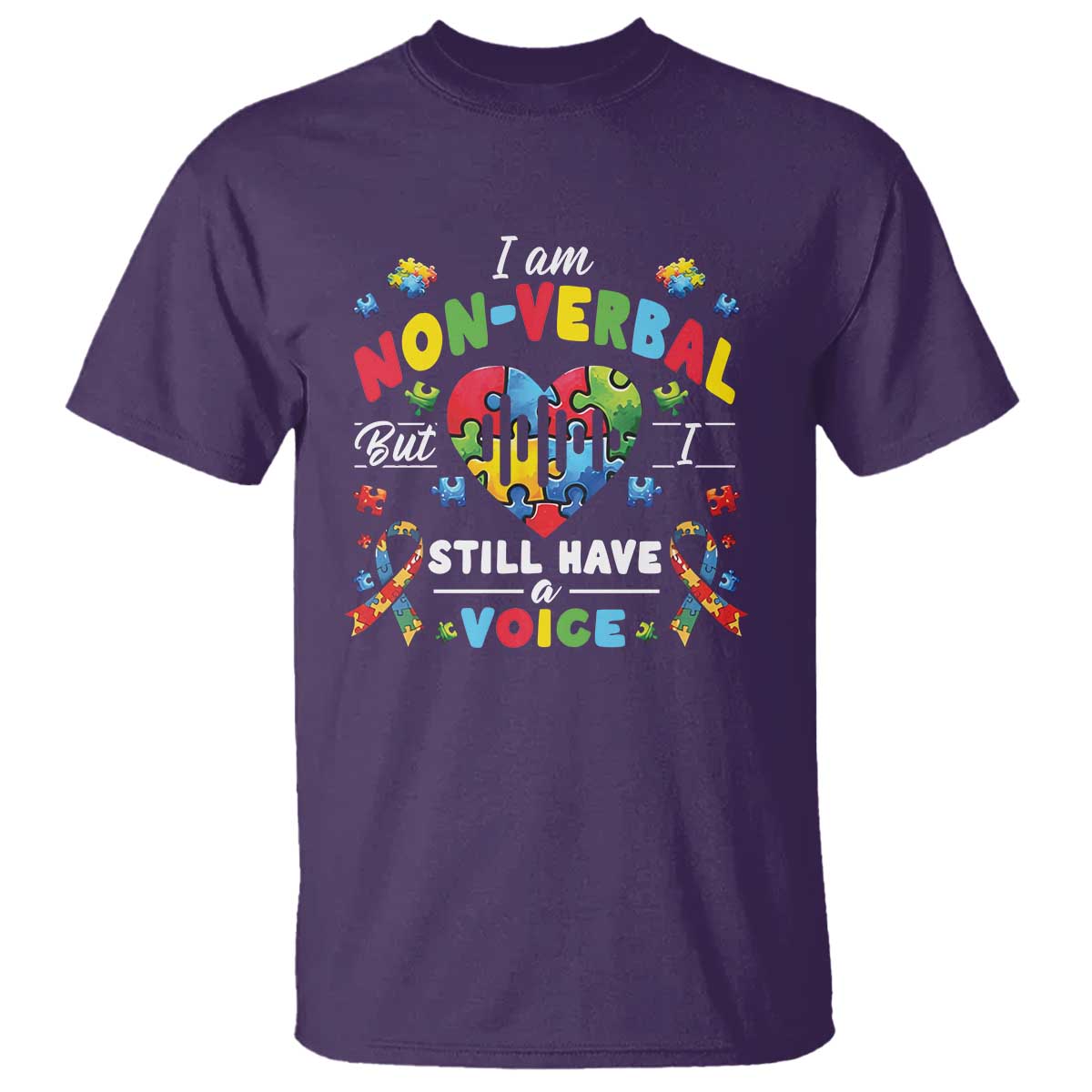 I Am Non Verbal But I Still Have A Voice Autism Awareness T Shirt Heart Puzzle TS11 Purple Print Your Wear