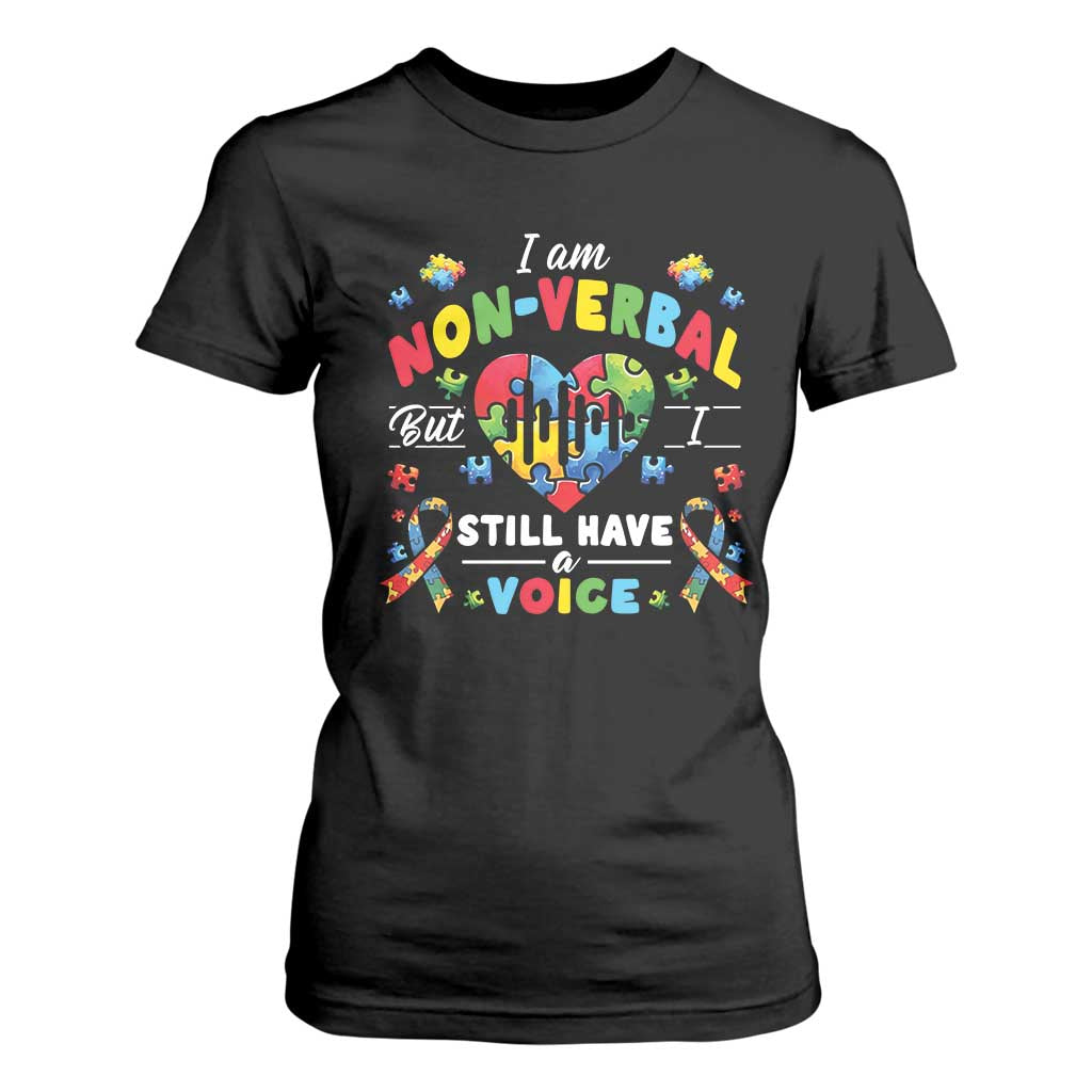 I Am Non Verbal But I Still Have A Voice Autism Awareness T Shirt For Women Heart Puzzle TS11 Black Print Your Wear