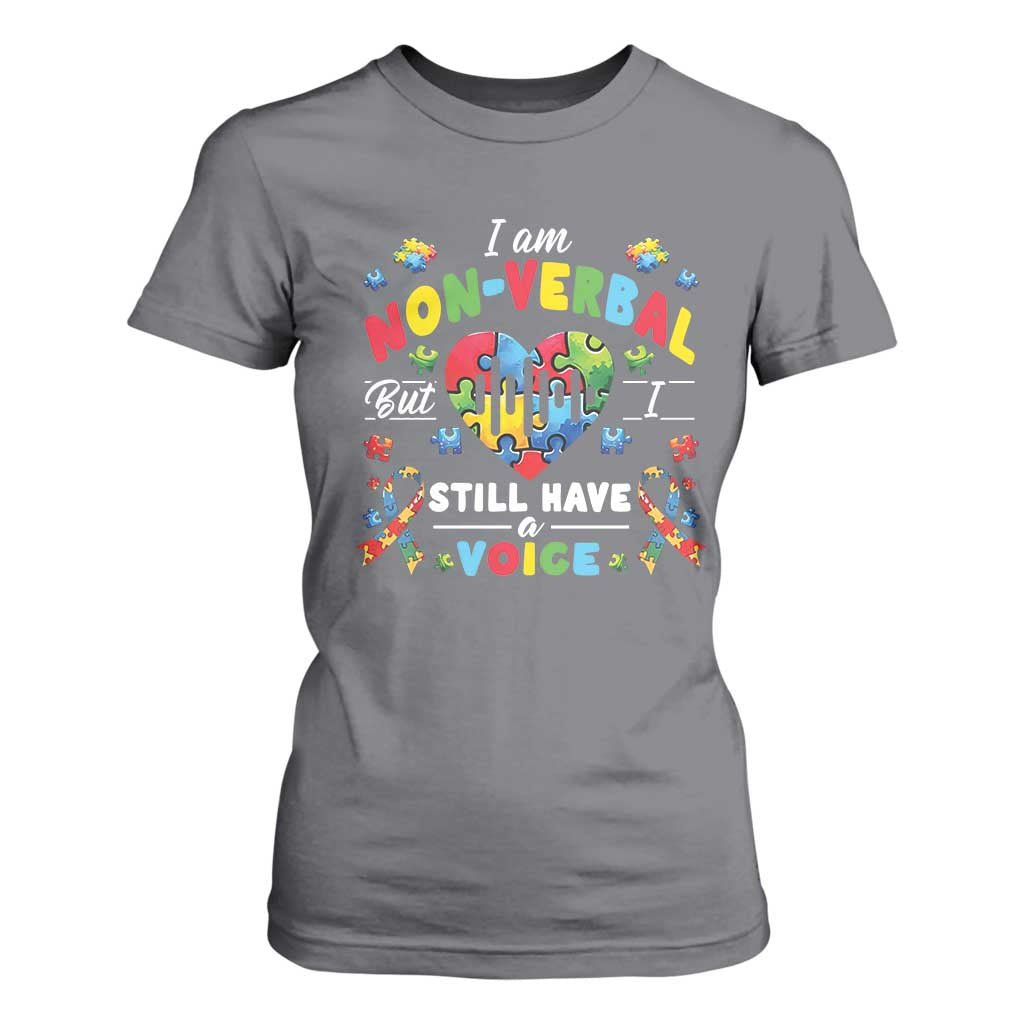 I Am Non Verbal But I Still Have A Voice Autism Awareness T Shirt For Women Heart Puzzle TS11 Charcoal Print Your Wear