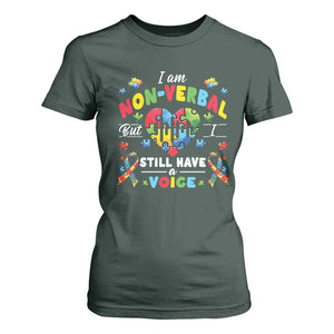 I Am Non Verbal But I Still Have A Voice Autism Awareness T Shirt For Women Heart Puzzle TS11 Dark Forest Green Print Your Wear