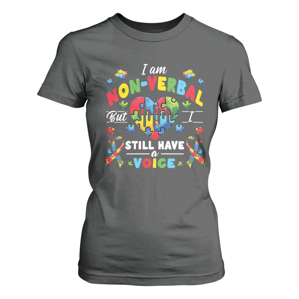 I Am Non Verbal But I Still Have A Voice Autism Awareness T Shirt For Women Heart Puzzle TS11 Dark Heather Print Your Wear