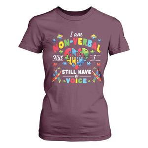 I Am Non Verbal But I Still Have A Voice Autism Awareness T Shirt For Women Heart Puzzle TS11 Maroon Print Your Wear