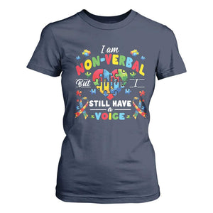 I Am Non Verbal But I Still Have A Voice Autism Awareness T Shirt For Women Heart Puzzle TS11 Navy Print Your Wear