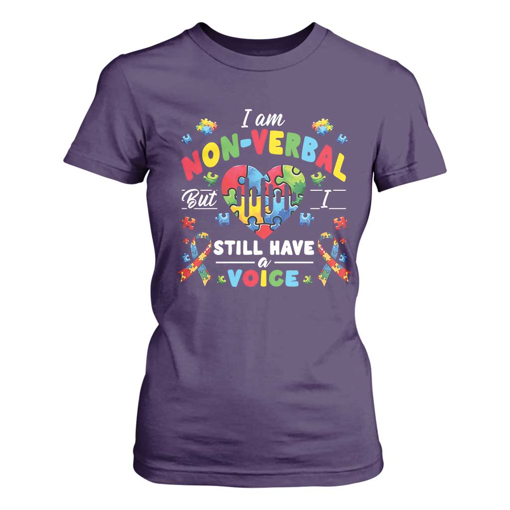 I Am Non Verbal But I Still Have A Voice Autism Awareness T Shirt For Women Heart Puzzle TS11 Purple Print Your Wear