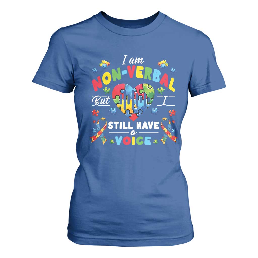 I Am Non Verbal But I Still Have A Voice Autism Awareness T Shirt For Women Heart Puzzle TS11 Royal Blue Print Your Wear