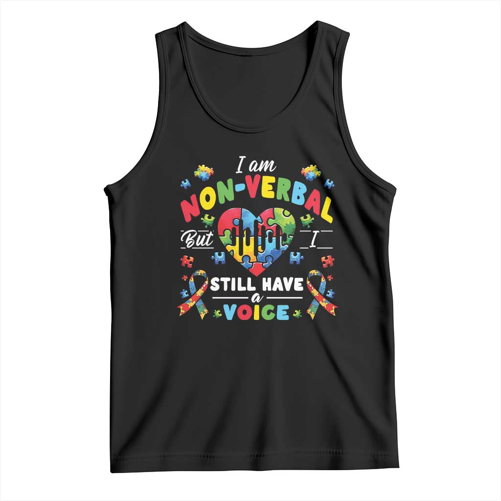 I Am Non Verbal But I Still Have A Voice Autism Awareness Tank Top Heart Puzzle TS11 Black Print Your Wear