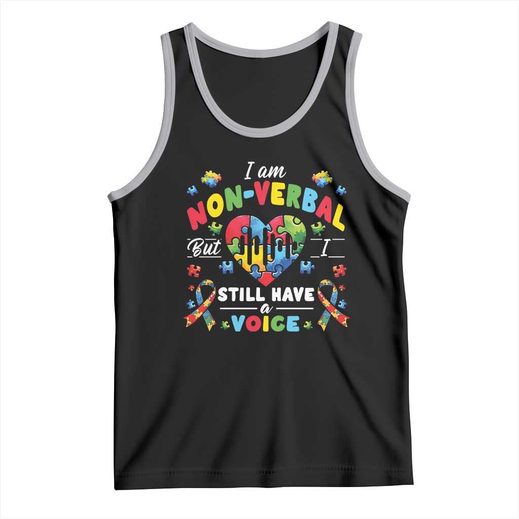 I Am Non Verbal But I Still Have A Voice Autism Awareness Tank Top Heart Puzzle TS11 Black Athletic Heather Print Your Wear