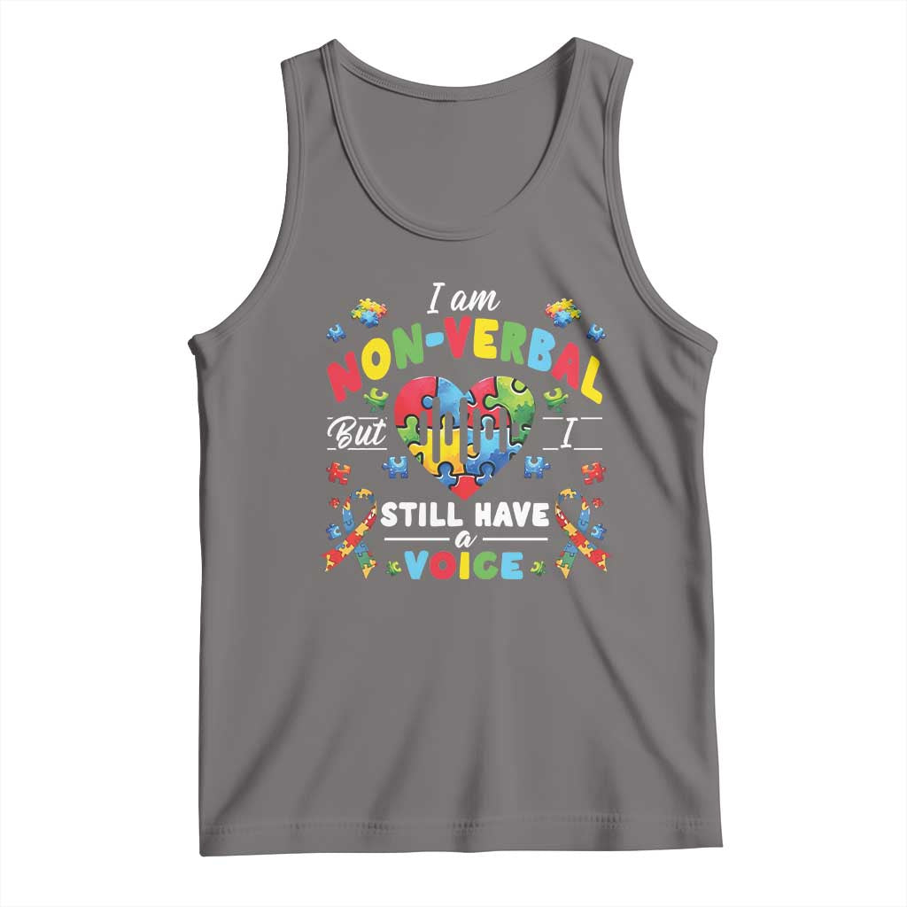 I Am Non Verbal But I Still Have A Voice Autism Awareness Tank Top Heart Puzzle TS11 Deep Heather Print Your Wear