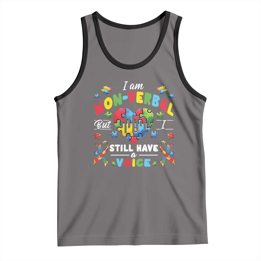 I Am Non Verbal But I Still Have A Voice Autism Awareness Tank Top Heart Puzzle TS11 Deep Heather Black Print Your Wear