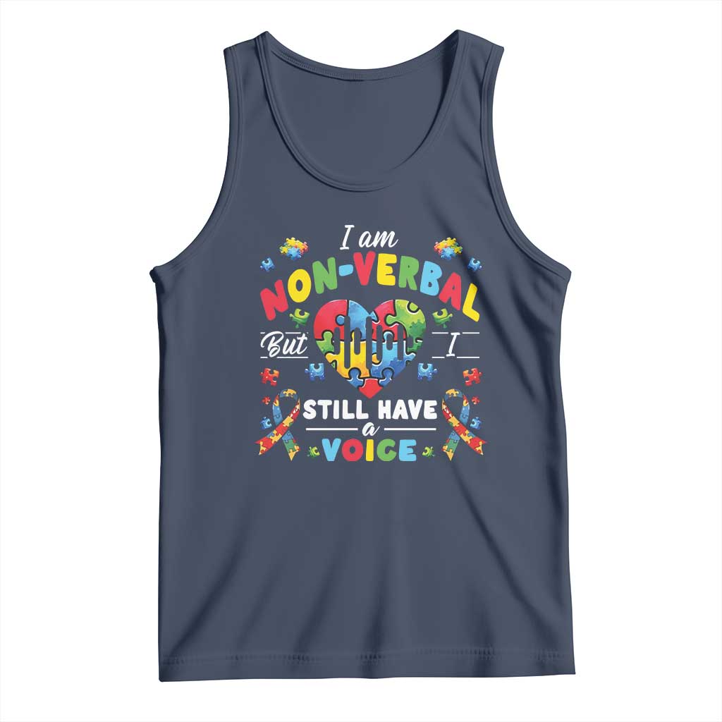 I Am Non Verbal But I Still Have A Voice Autism Awareness Tank Top Heart Puzzle TS11 Navy Print Your Wear