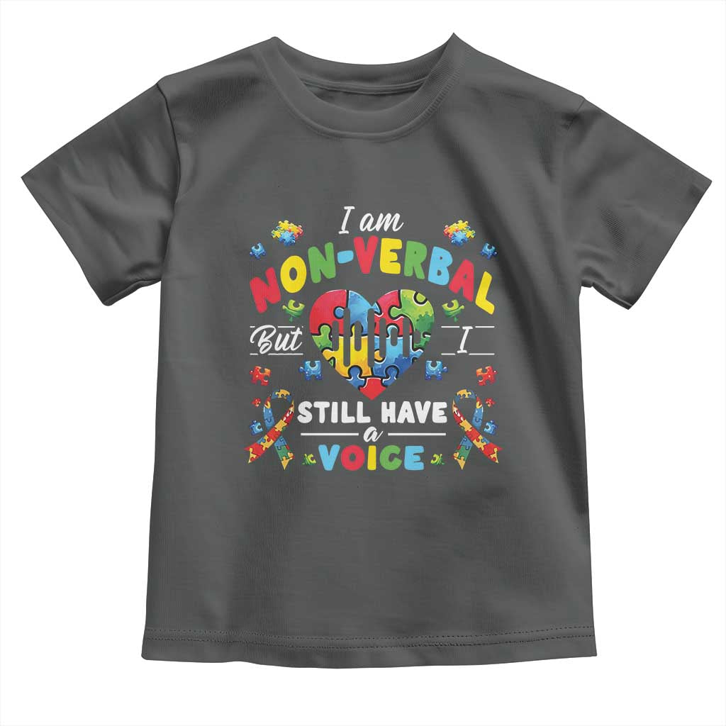 I Am Non Verbal But I Still Have A Voice Autism Awareness Toddler T Shirt Heart Puzzle TS11 Dark Heather Print Your Wear