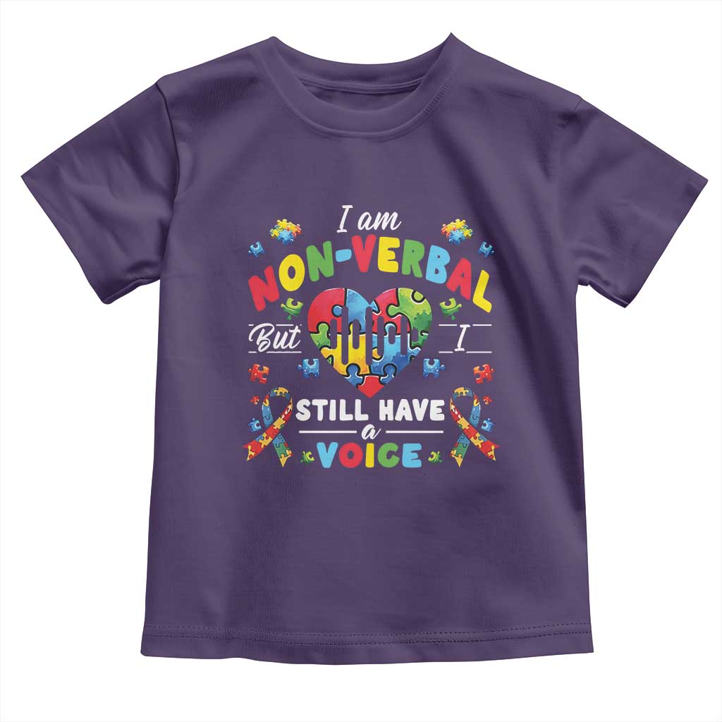 I Am Non Verbal But I Still Have A Voice Autism Awareness Toddler T Shirt Heart Puzzle TS11 Purple Print Your Wear