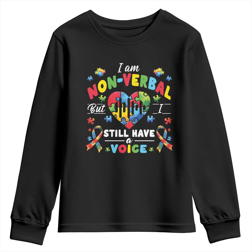I Am Non Verbal But I Still Have A Voice Autism Awareness Youth Sweatshirt Heart Puzzle TS11 Black Print Your Wear