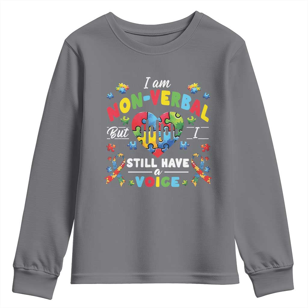 I Am Non Verbal But I Still Have A Voice Autism Awareness Youth Sweatshirt Heart Puzzle TS11 Charcoal Print Your Wear