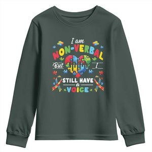 I Am Non Verbal But I Still Have A Voice Autism Awareness Youth Sweatshirt Heart Puzzle TS11 Dark Forest Green Print Your Wear